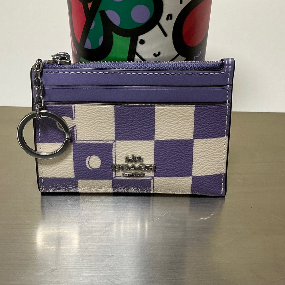 Coach Lavender and Cream Checkered Card Holder